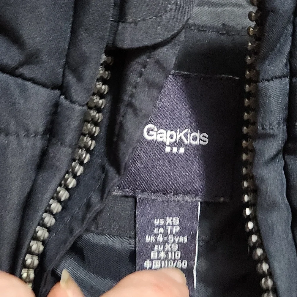 GAP Kids Blue Gray Hoodie Woven Vest Varsity Jacket, size 4-5  XXS